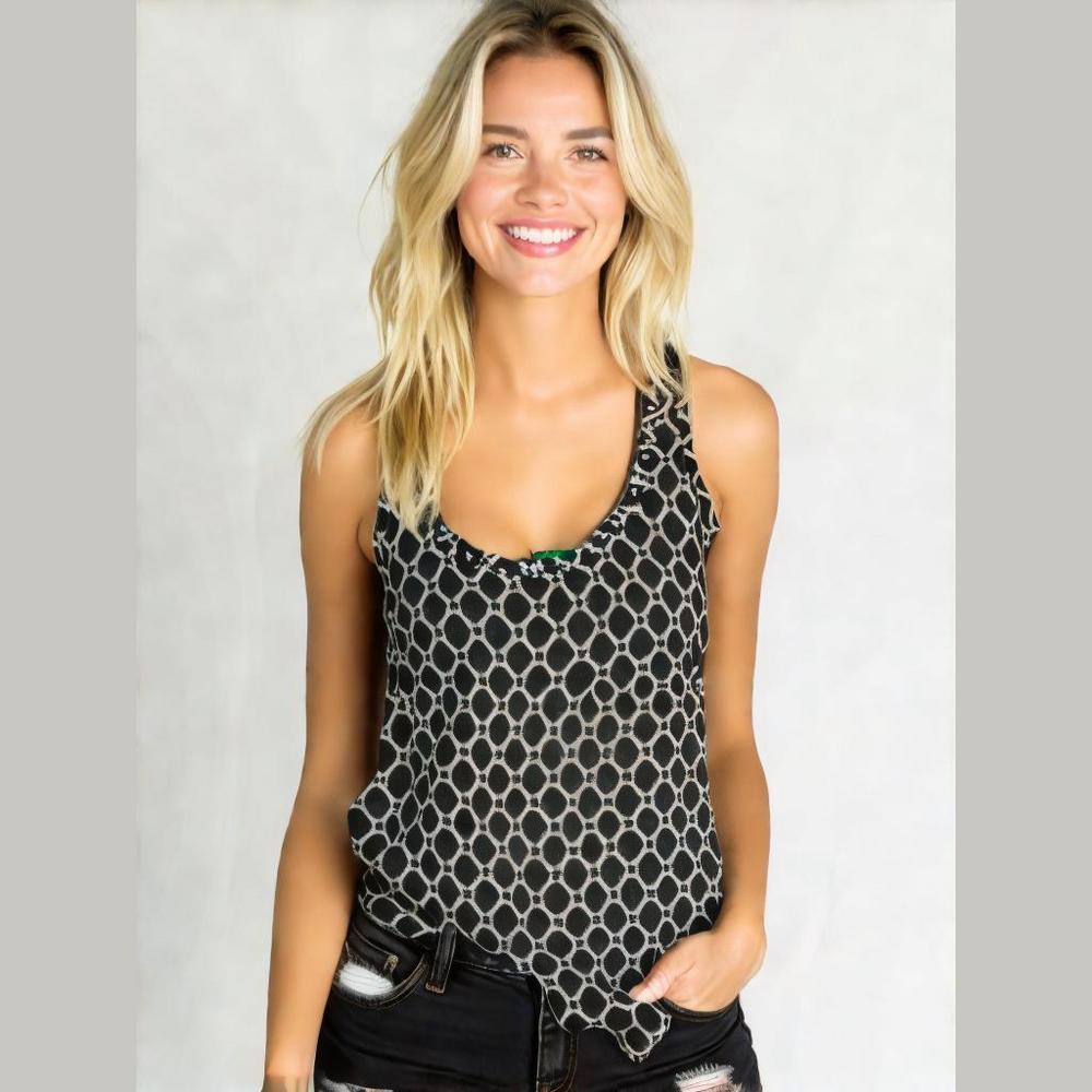 Women's Michael Kors Black and White Geometric Print Tank Top - Size L